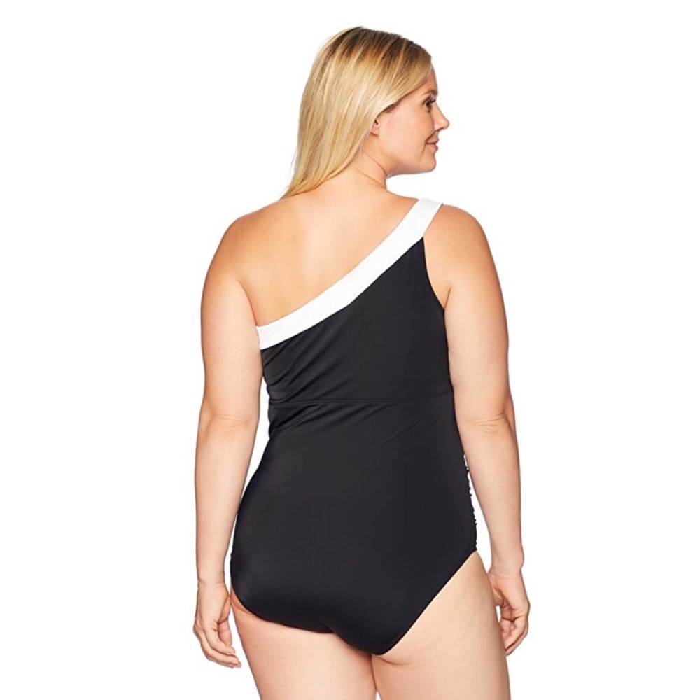 Coastal Blue Shoulder Shirred One Piece Swimsuit - Picture 2 of 2